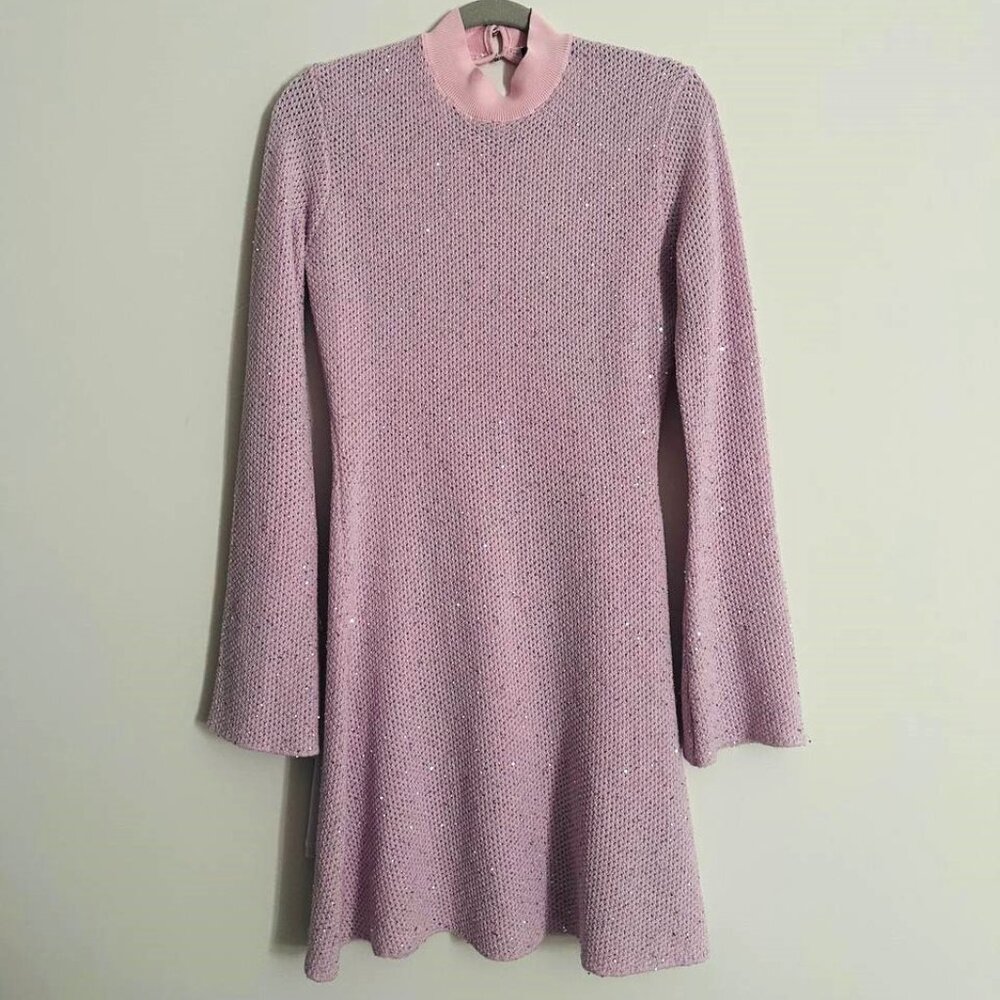 MAJE Ravilly Sequined Open Knit Pink Long Sleeve Dress